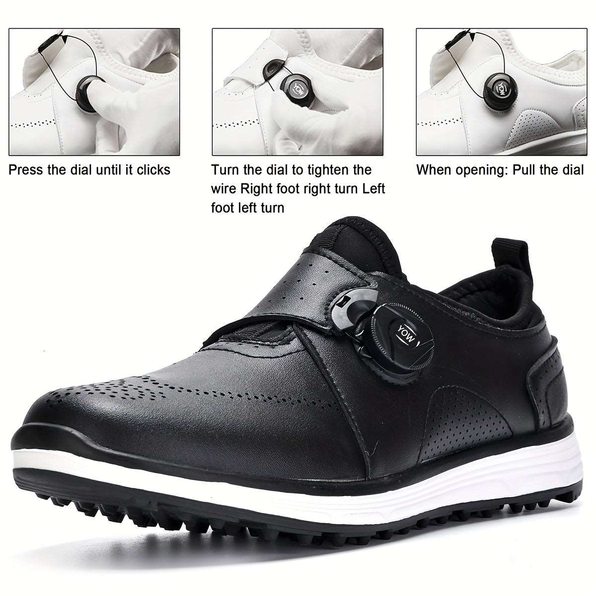 Men's Professional Breathable Waterproof Golf Shoes With Non-Slip Rotary Buckle