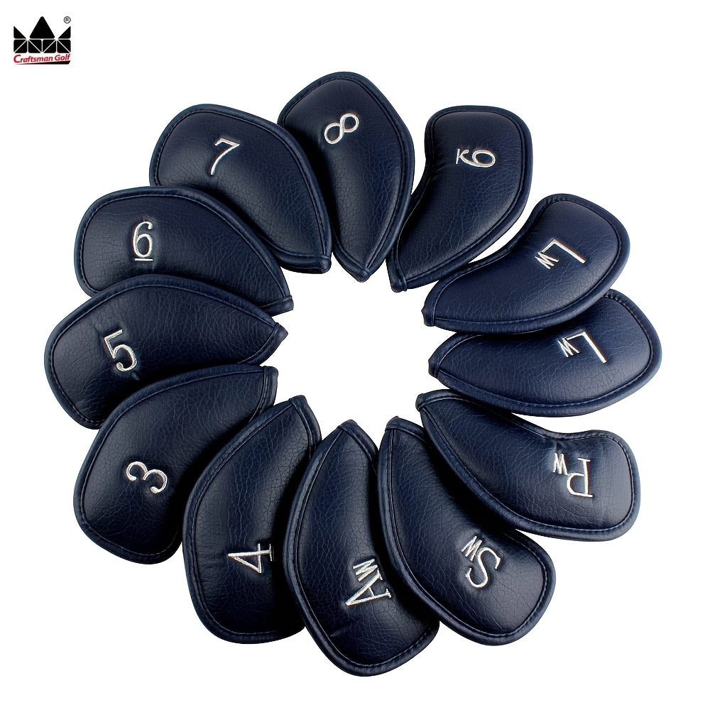 12pcs Thick Synthetic Faux Leather Golf Iron Head Covers - Fits All Brands