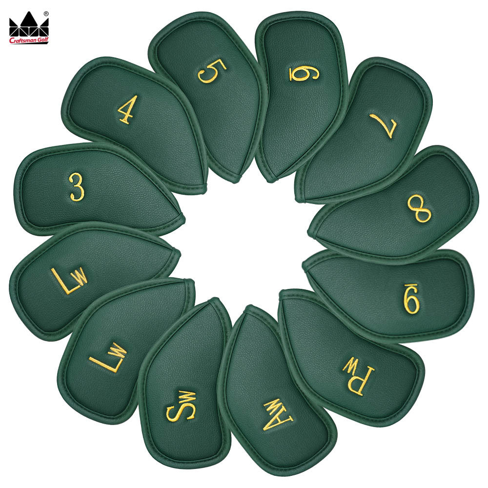 12pcs Thick Synthetic Faux Leather Golf Iron Head Covers - Fits All Brands