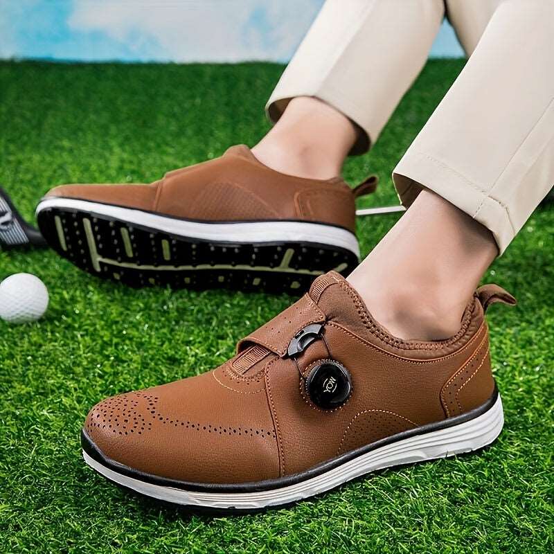 Men's Professional Breathable Waterproof Golf Shoes With Non-Slip Rotary Buckle