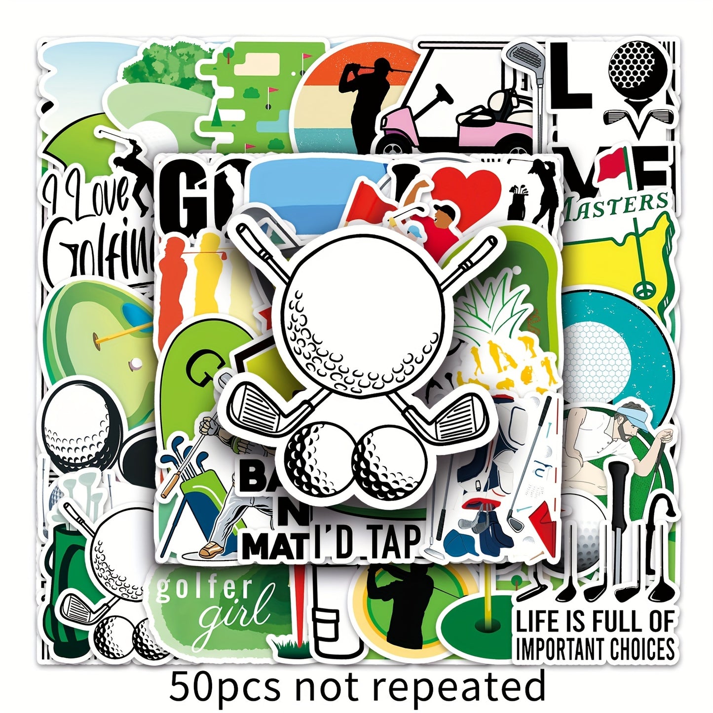 50 pack of Waterproof Golf Stickers For Water Bottles, Sports Gear