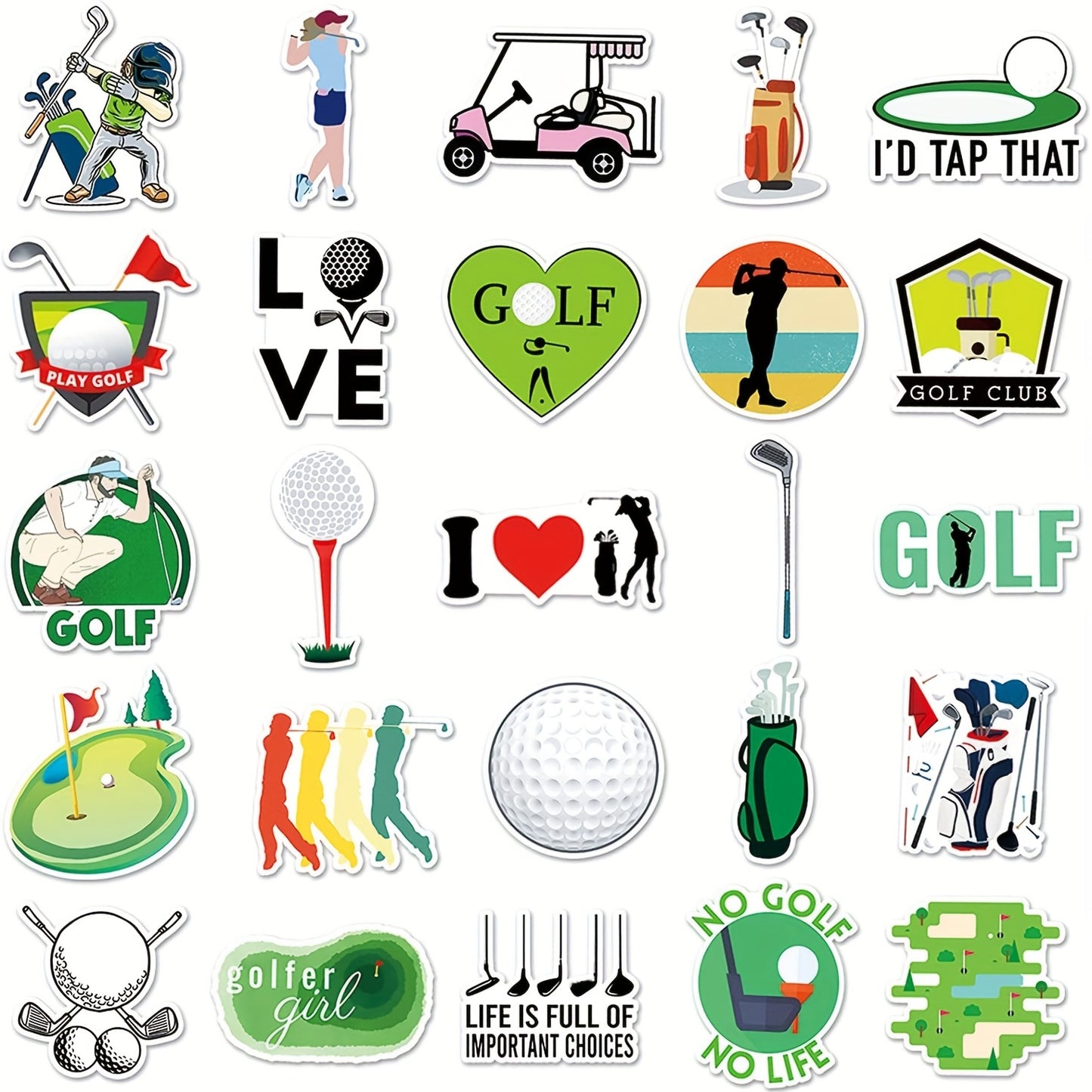 50 pack of Waterproof Golf Stickers For Water Bottles, Sports Gear