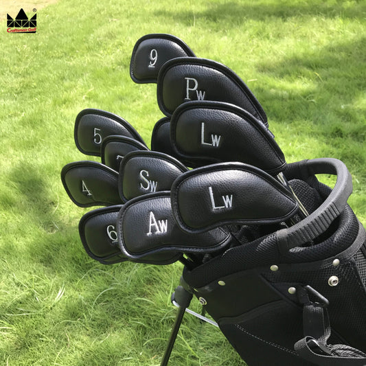 12pcs Thick Synthetic Faux Leather Golf Iron Head Covers - Fits All Brands