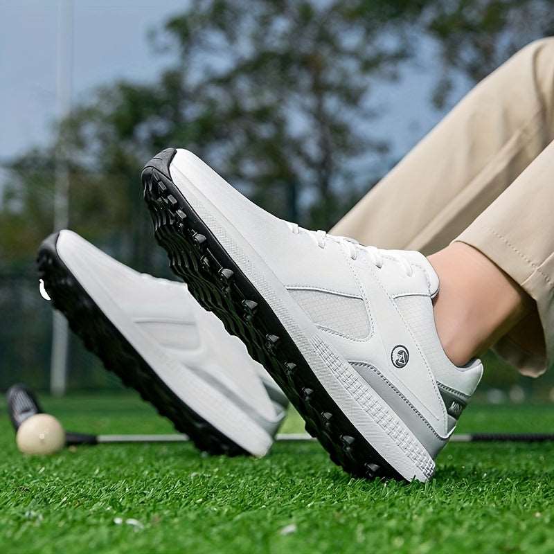 Men's Solid Non-slip Golf Shoes With Spikes